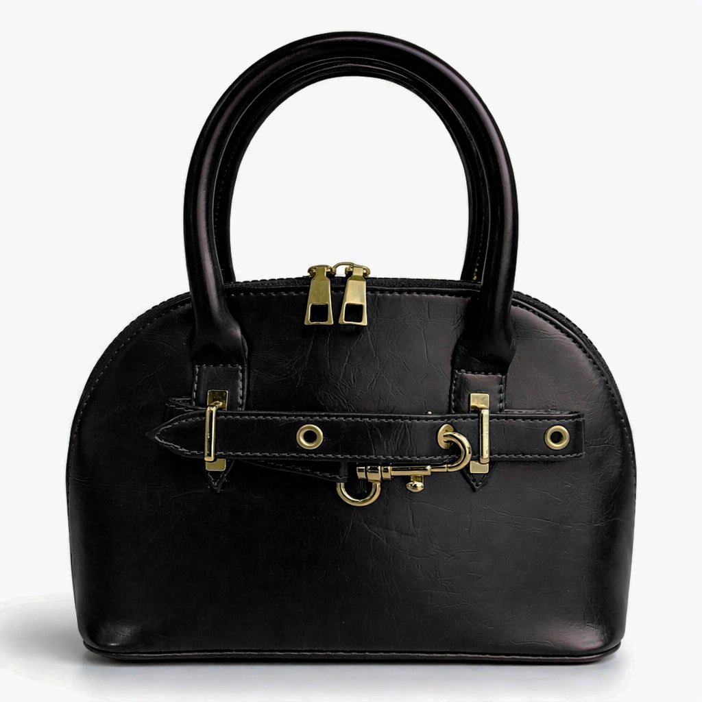 Classic "Dom" women's handbag in premium leather - with gold accents, featuring a top handle and adjustable shoulder strap - perfect for special occasions and work