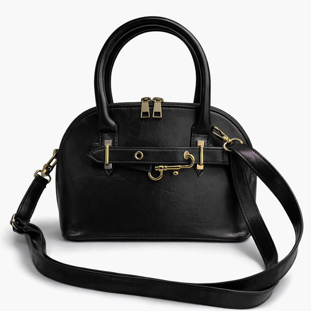 Classic "Dom" women's handbag in premium leather - with gold accents, featuring a top handle and adjustable shoulder strap - perfect for special occasions and work