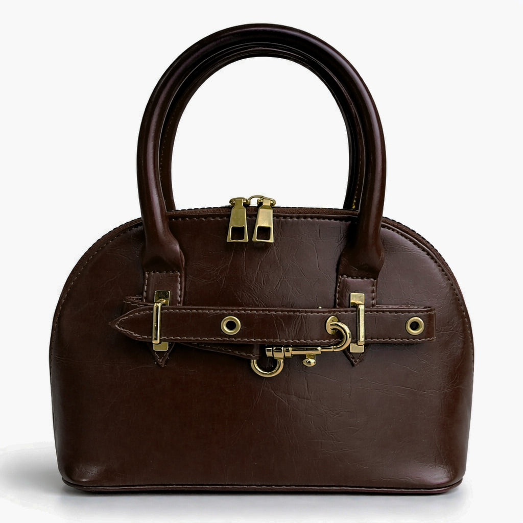 Classic "Dom" women's handbag in premium leather - with gold accents, featuring a top handle and adjustable shoulder strap - perfect for special occasions and work