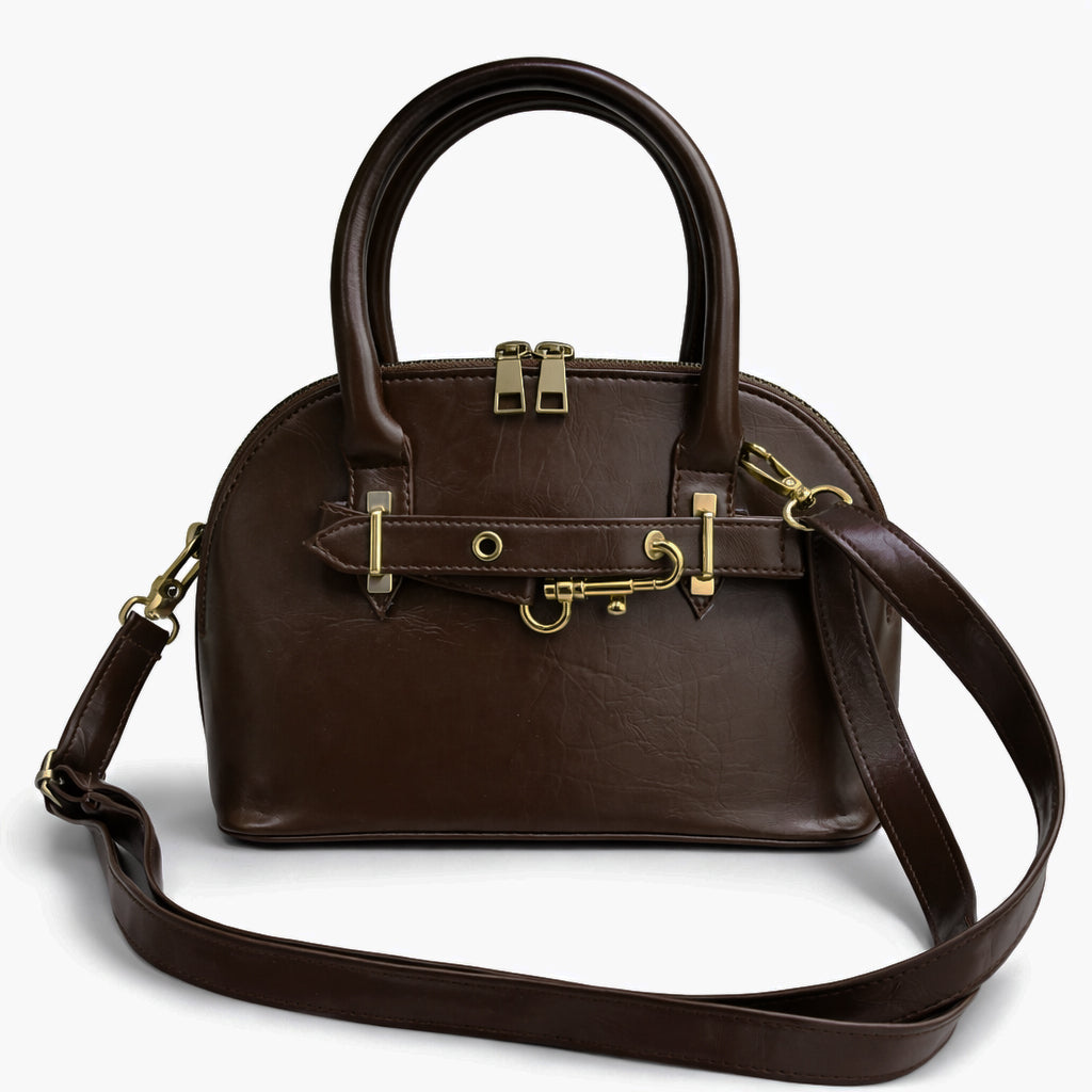 Classic "Dom" women's handbag in premium leather - with gold accents, featuring a top handle and adjustable shoulder strap - perfect for special occasions and work