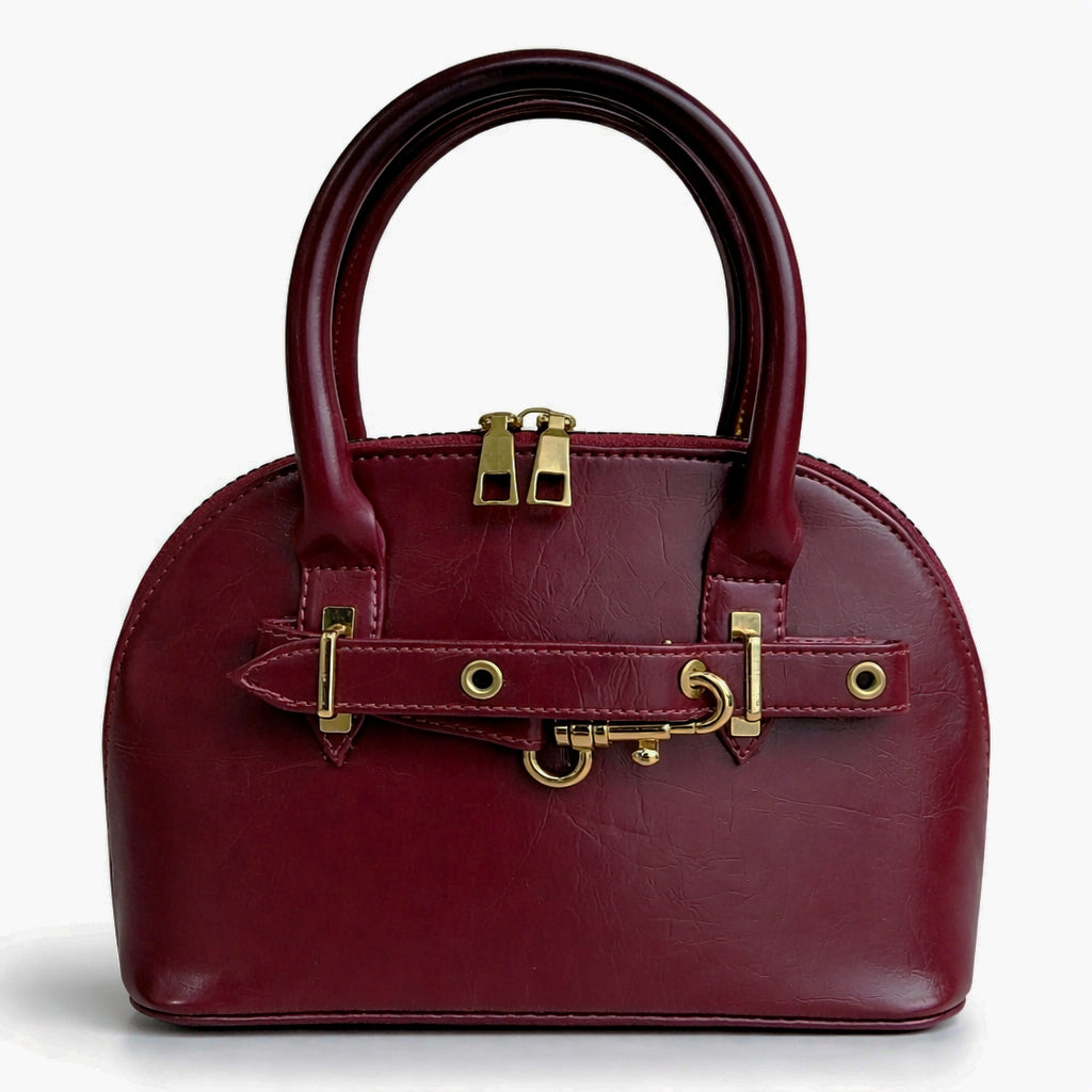 Classic "Dom" women's handbag in premium leather - with gold accents, featuring a top handle and adjustable shoulder strap - perfect for special occasions and work