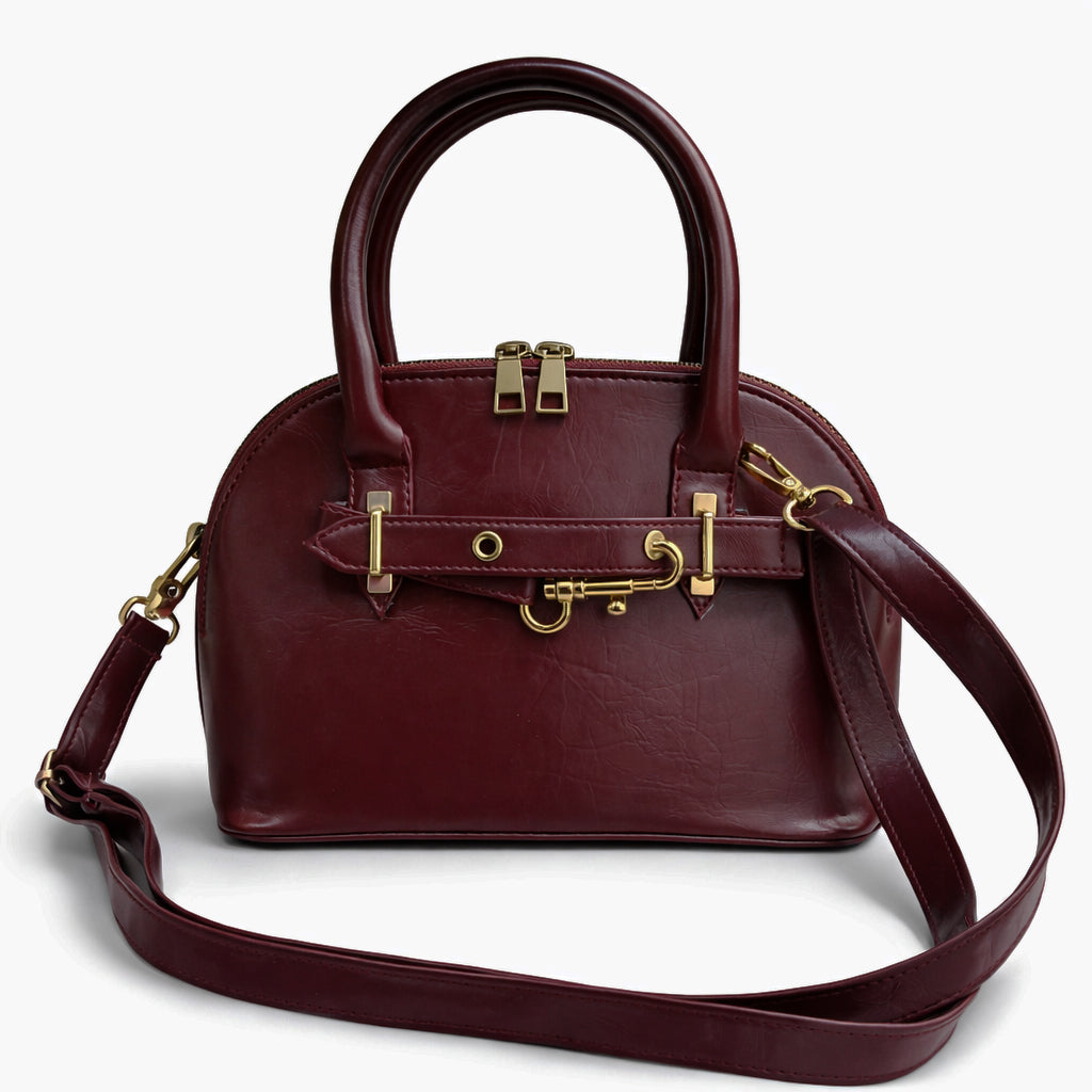 Classic "Dom" women's handbag in premium leather - with gold accents, featuring a top handle and adjustable shoulder strap - perfect for special occasions and work