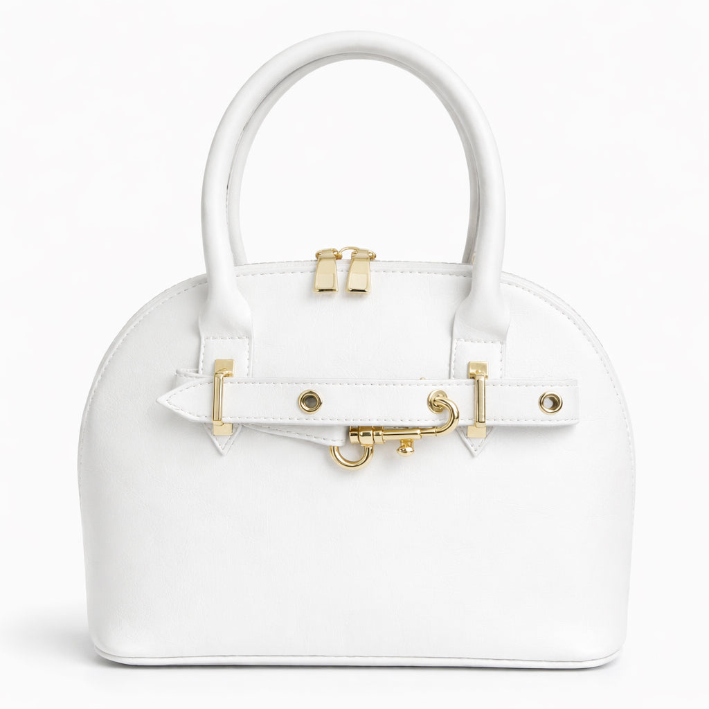 Classic "Dom" women's handbag in premium leather - with gold accents, featuring a top handle and adjustable shoulder strap - perfect for special occasions and work