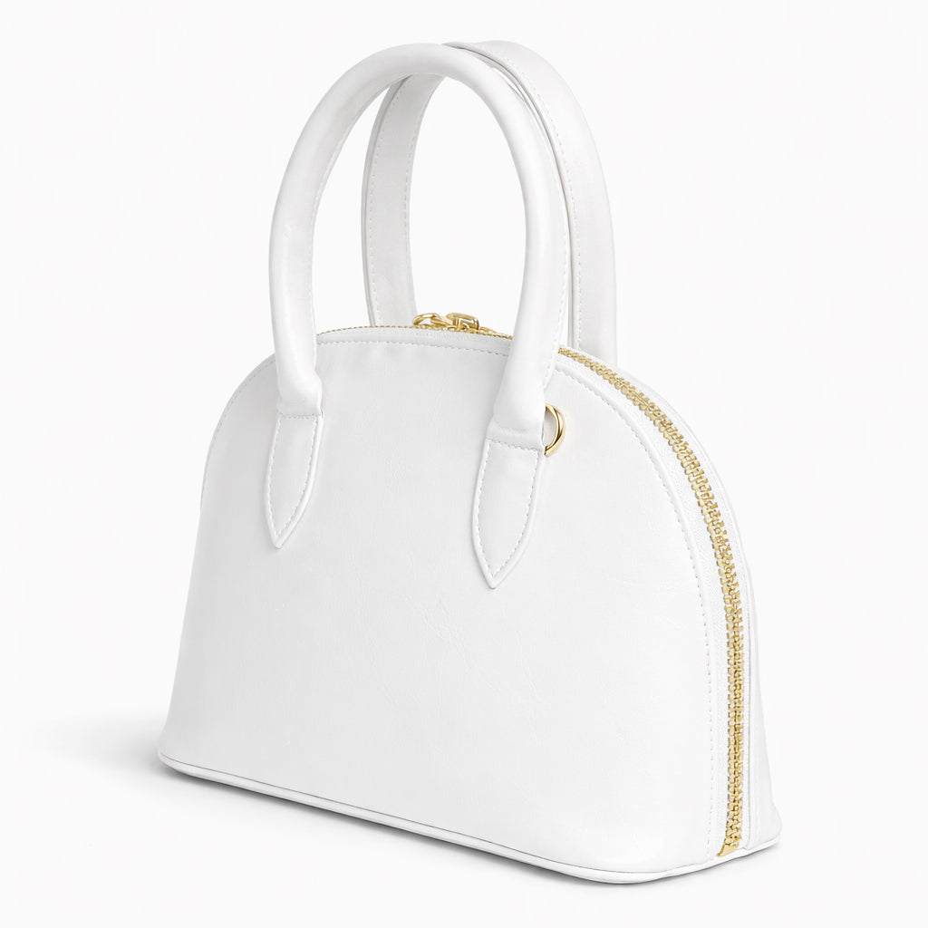 Classic "Dom" women's handbag in premium leather - with gold accents, featuring a top handle and adjustable shoulder strap - perfect for special occasions and work